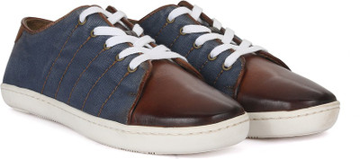 WROGN Genuine Leather Sneakers For Men(Navy, Brown / navy