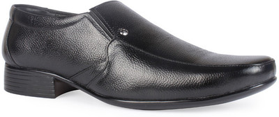 Leather King Logan Black Slip On For Men(Black