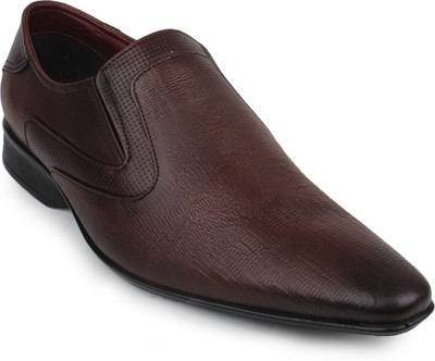 Shumael Brown Leather Slip On Shoes For Men(Brown)