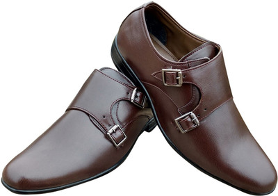 3 Wolves Monk Strap For Men(Burgundy, Cherry
