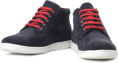 Flippd Suede Leather Mid Ankle Sneakers For Men(White, Navy), Blue