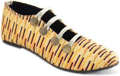 Myra Party Wear Bellies For Women(Yellow, Yellow lines