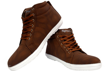 Buenos Tan Sporty High Ankle Sneakers For Men(Tan), Brown