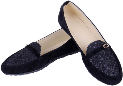 Goyal Black Dimond Cut Loafers For Women(Black