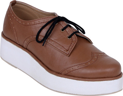 Chalk Studio Derby - Flatform Shoes Casuals For Women(Brown, Tan & white