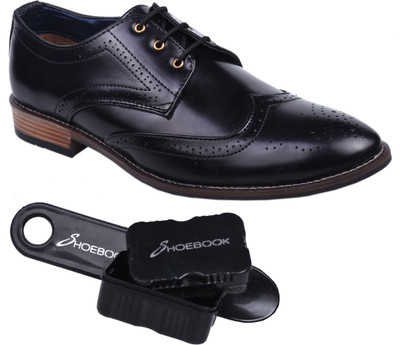 Shoebook Black Brogue Derby For Men(Black