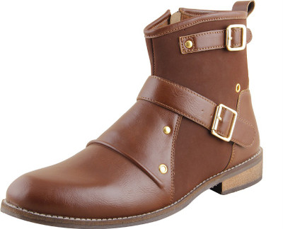 Ziera Punk Boots For Men(Gold), Brown