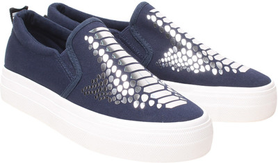 Klaur Melbourne Slip On Sneakers For Women(Blue, Silver