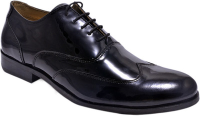 Hirel's Mens Patent Leather Brogues Lace Up Shoes For Men(Black