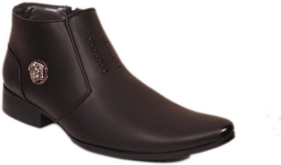 M & M Black Zipper Shoes Slip On For Men(Black)