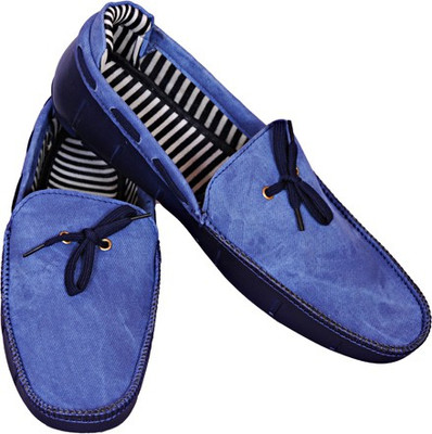 Smoky Blue Denim Ribbon Boat Shoes For Men(Blue)