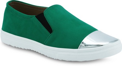 Get Glamr Slip On Sneakers For Women(Green, Silver