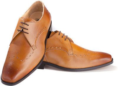 Walker Styleways Elegant Derby Tan Leather Brogue Lace Up For Men(Tan