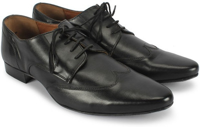 Knotty Derby Elphias Wing Cap Derby Lace up For Men(Black