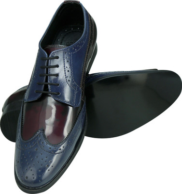 Entice BLUE CHERRY OXFORD Party Wear For Men(Blue, Burgundy), Blue brown