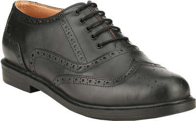 GAI Black Leather Formal Brogue Lace Up Shoes For Men(Black)