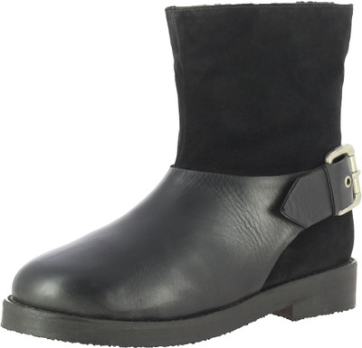 SAINT G Black Leather Ankle Boots For Women(Black