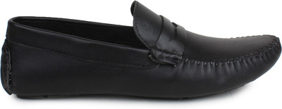 Shumael Black Leather Loafers For Men(Black)