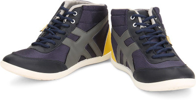 Globalite Astrix High Ankle Sneakers For Men(Blue, Grey, Yellow), Navy yellow