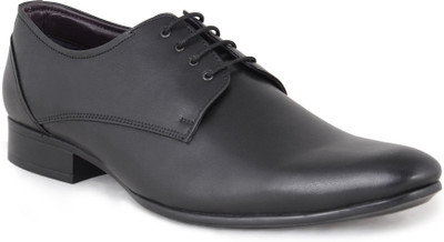 Shumael Black Leather Lace Up Shoes For Men(Black)