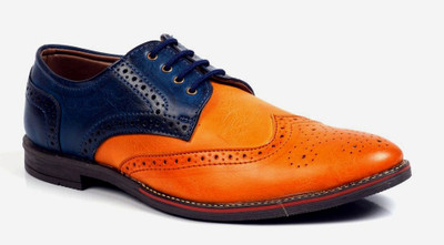 Vebero New Era Brogue Lace up Brogues For Men(Blue, Orange, Blue tan