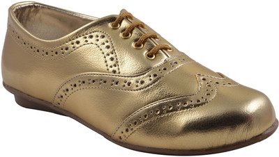 Adorn Stylish and Elegant Lace Up Shoes For Women(Gold), Golden