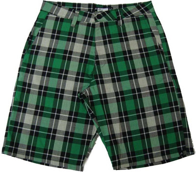 Acetone Checkered Men's Green Chino Shorts, Black;green