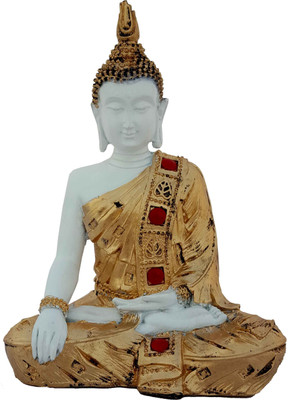 DivineCrafts Meditating Buddha Decorative Showpiece - 28 cm(Polyresin, Gold)