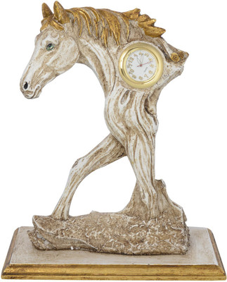 Ramraj Horse with Clock Decorative Showpiece - 17.5 cm(Polyresin, Gold)