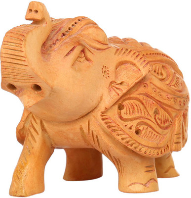 Rajrang Leaves Pattern Elephant Decorative Showpiece - 10 cm(Wooden, Brown)