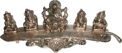 GAC Trend Musical Ganesha Set With Diya Decorative Showpiece - 11 cm(Aluminium, Silver)