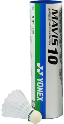 Yonex MAVIS 10 Nylon Shuttle - White(Medium slow, 76, Pack of 6)