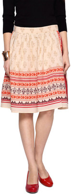 People Printed Women's Gathered Beige Skirt