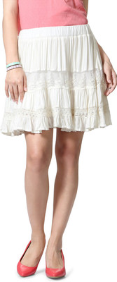 People Self Design Women's Layered White Skirt, Cream