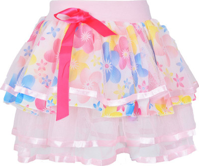 Lil Orchids Floral Print Girls Gathered Red Skirt