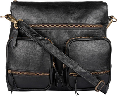 Fine Arch Women Casual Black PU Sling Bag