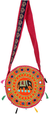 Rajrang Women Casual Orange, Pink Cotton Sling Bag