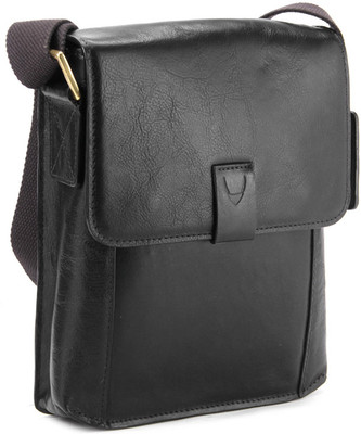 Hidesign Men & Women Casual Black Genuine Leather Sling Bag