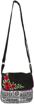 Pickpocket Women Casual Black Cotton, Canvas Sling Bag