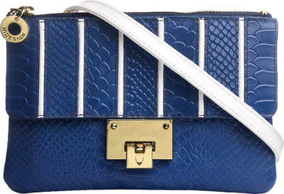 Hidesign Women Casual Blue, White Genuine Leather Sling Bag