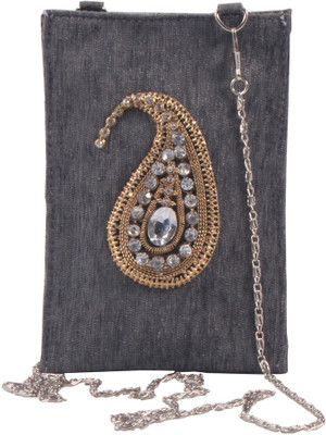 Soulful Threads Women Evening/Party Grey Velvet Sling Bag