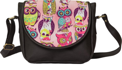 Band Box Women Casual Pink, Brown PU, Canvas Sling Bag, Brown;pink