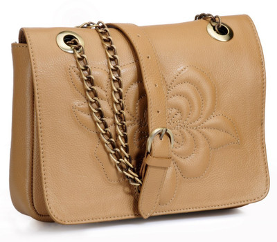 Phive Rivers Women Evening/Party Beige Genuine Leather Sling Bag