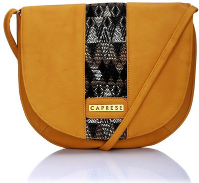 Caprese Women Casual Yellow Leatherette Sling Bag