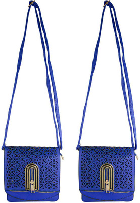 Heels & Handles Women Blue Leatherette Sling Bag
