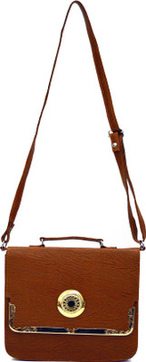AGINOS Women Casual Tan Leatherette Sling Bag