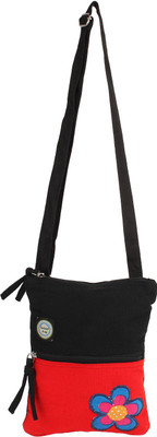 Anekaant Women Casual Black, Red Canvas Sling Bag