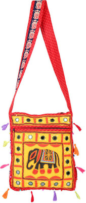 Rajrang Women Casual Yellow, Orange Cotton Sling Bag, Orange;yellow