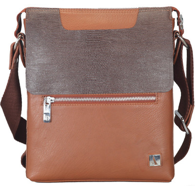 Adamis Men Formal Tan Genuine Leather Sling Bag
