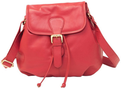 Justanned Women Casual Red Genuine Leather Sling Bag